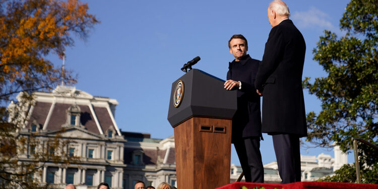 Russia’s war in Ukraine means “we need to become brothers in arms” once more, Macron says at the White House