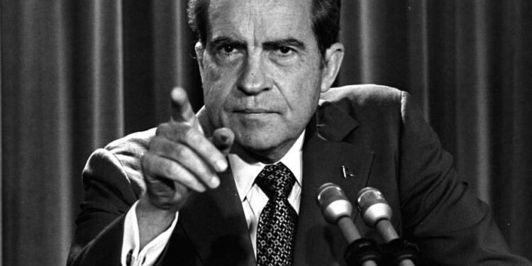 The Watergate scandal that upended the administration of U.S. President Richard M. Nixon