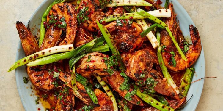 Masala prawns, lamb skewers, burnt aubergine flatbreads: Recipes for Middle Eastern summer scorchers