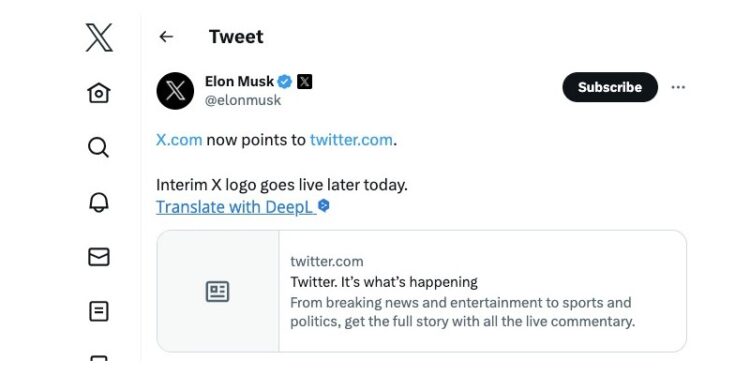 Twitter became X – interim logo up