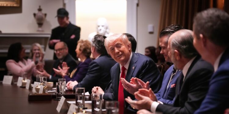 Trump administration briefing: president praises Doge’s efforts and threatens US media