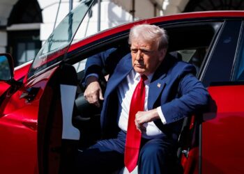 Trump buys a Tesla with Elon Musk in tow, at the White House