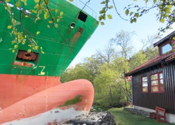 ‘It was so unreal’: Norwegian man wakes to cargo ship in his garden