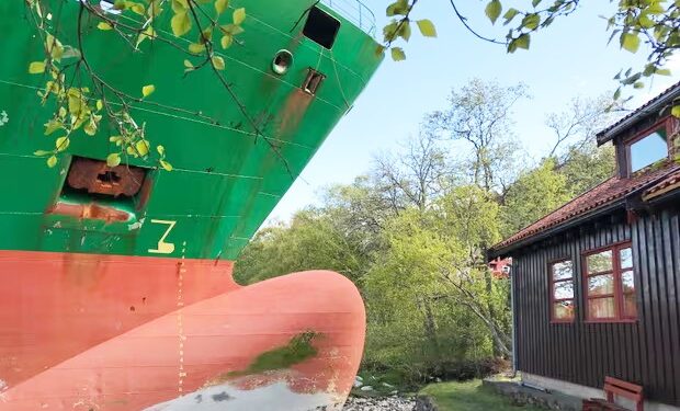 ‘It was so unreal’: Norwegian man wakes to cargo ship in his garden