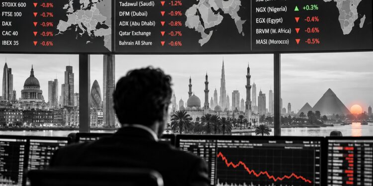 Arab, African and European markets open lower as oil prices surge and geopolitical tensions intensify